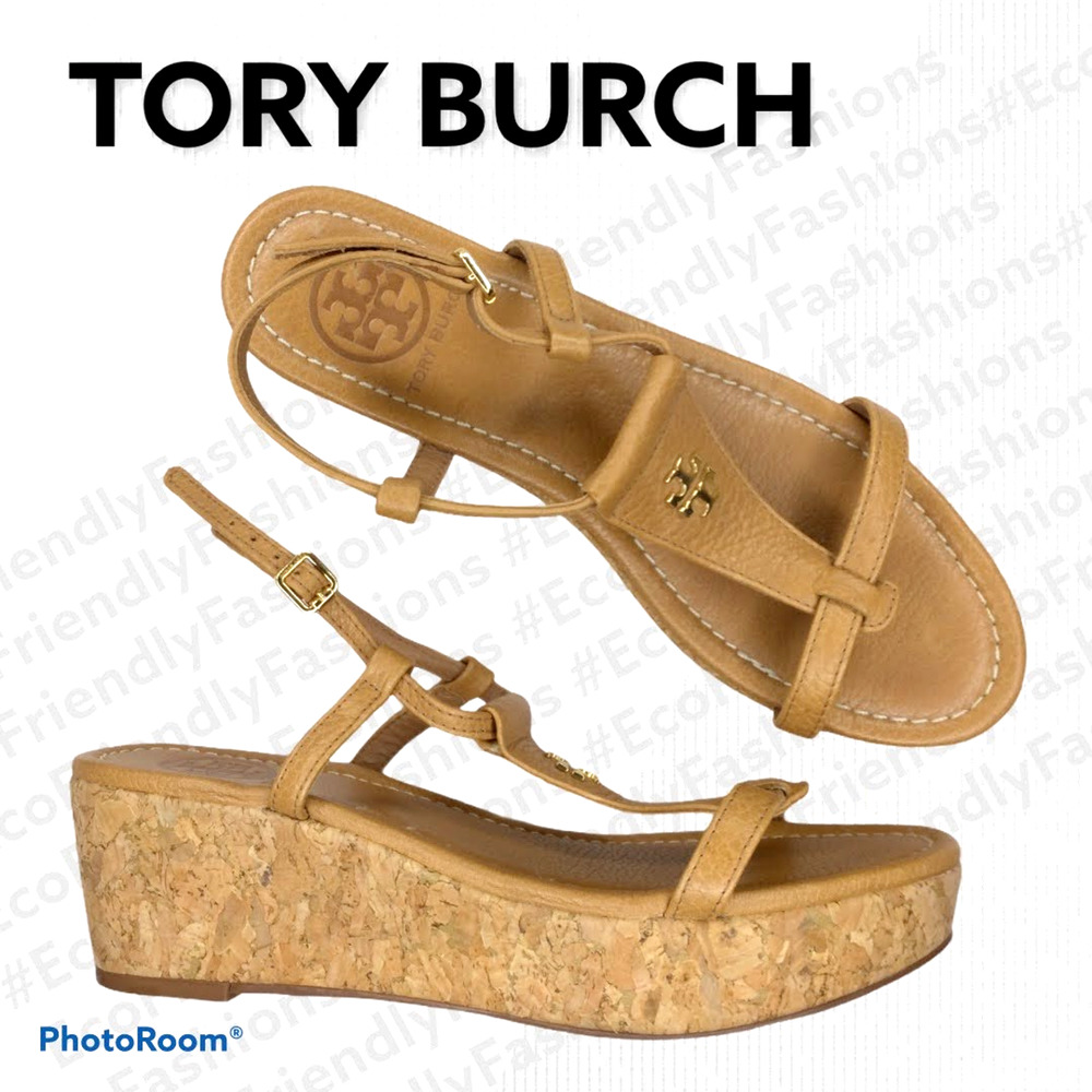 Tory Bruch Women's Platform Wedge Heel T Strap Sandals Size 5.5